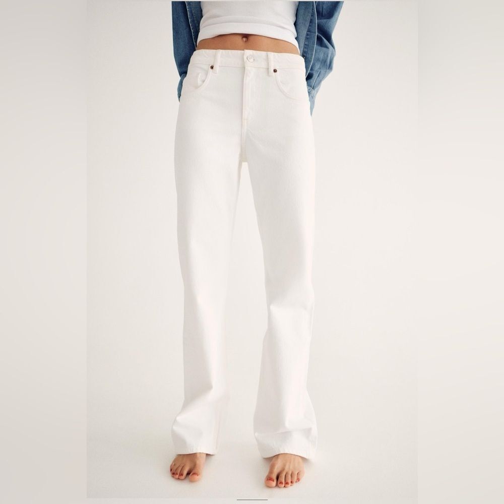 Zara Women’s Wide-leg Mid-Rise Jeans, White size 14 full length, NWT